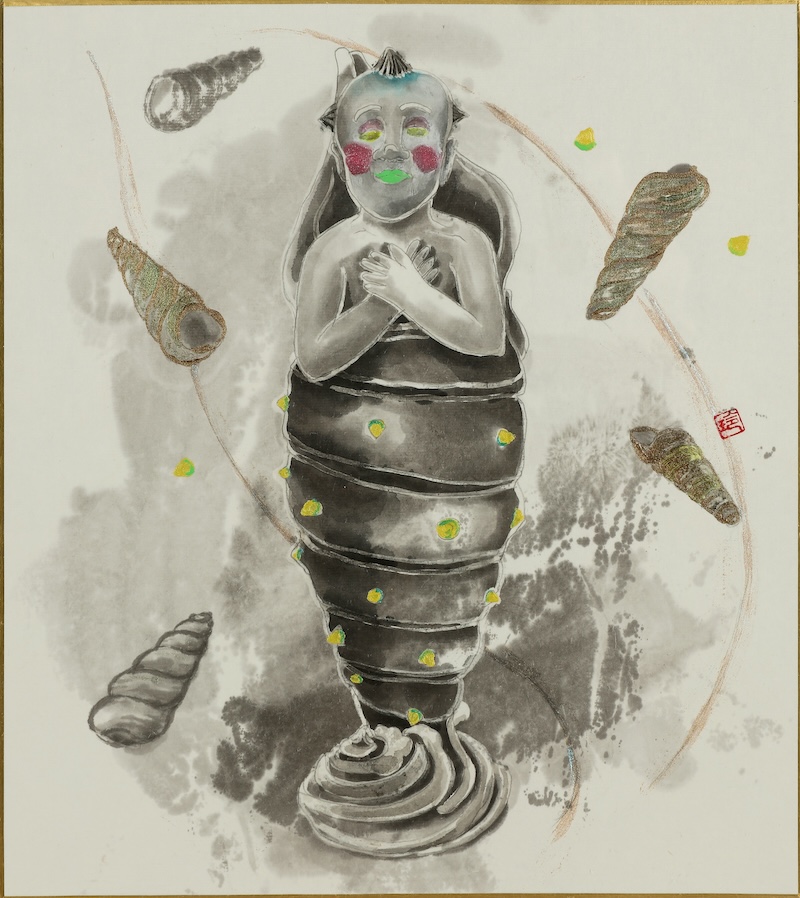 黃琬玲Huang Wan Ling_燒酒螺少年 Horn-Snail Youngster _2020_墨汁  壓克力彩  牛三千本膠  宣紙 Ink, Xuan Paper, Acrylic,  Nikawa Glue  _24 × 27 cm拷貝.jpg