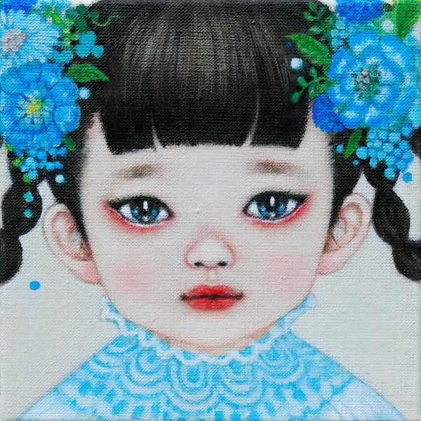 飯田桐子 Kiriko IIDA_藍色髪飾 Blue Hair Ornament_2024_油彩  畫布 Oil on Canvas_20 × 20 × 4 cm.jpg